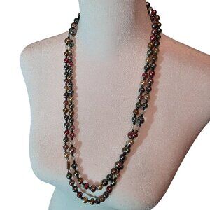 Multi-Color Faux Pearl long Necklace With Gold-Tone Clasp classic elegant